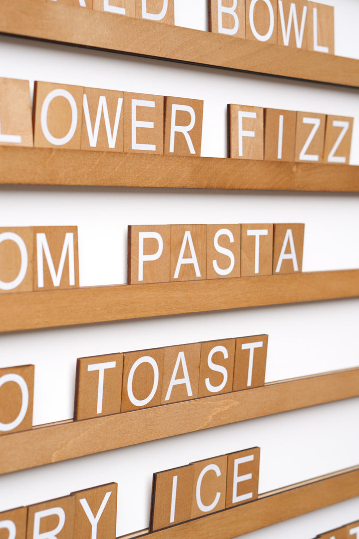 Wooden Wall Menu Board, Scandi Style Cafe Price List, Restaurant Menu Display