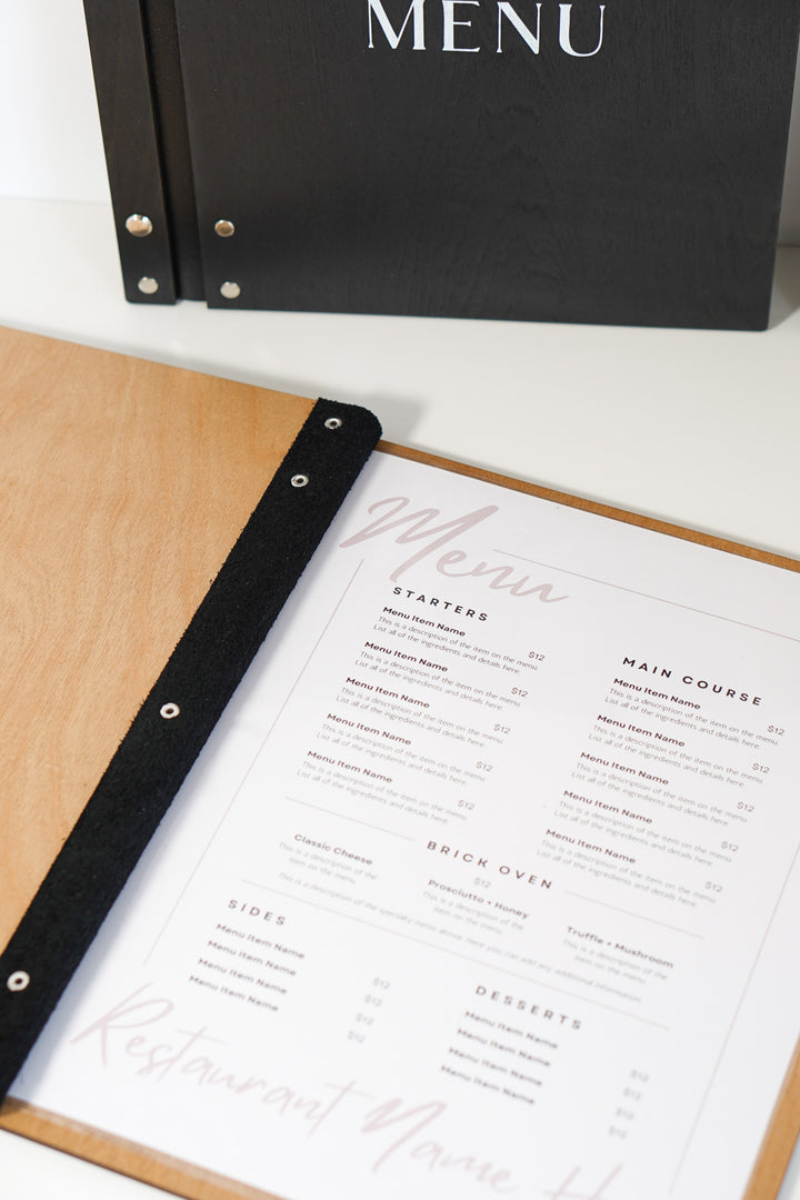 Wood & Leather Restaurant Menu, Wooden Menu Holder
