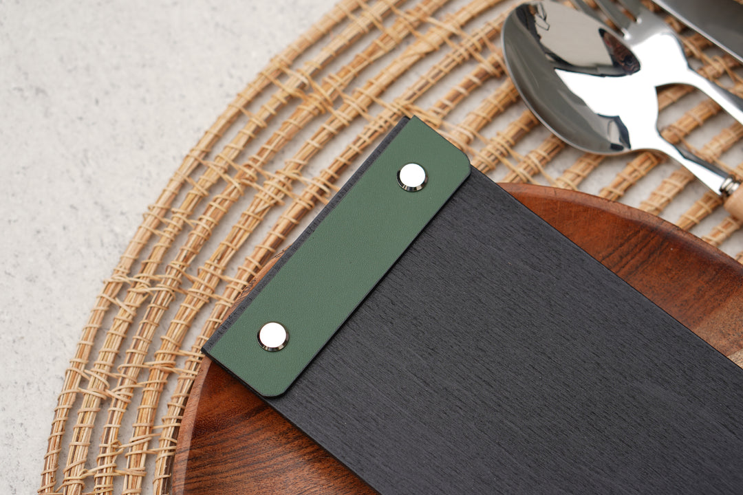 Custom Leather Menu Cover: Wooden Restaurant Menu Holder