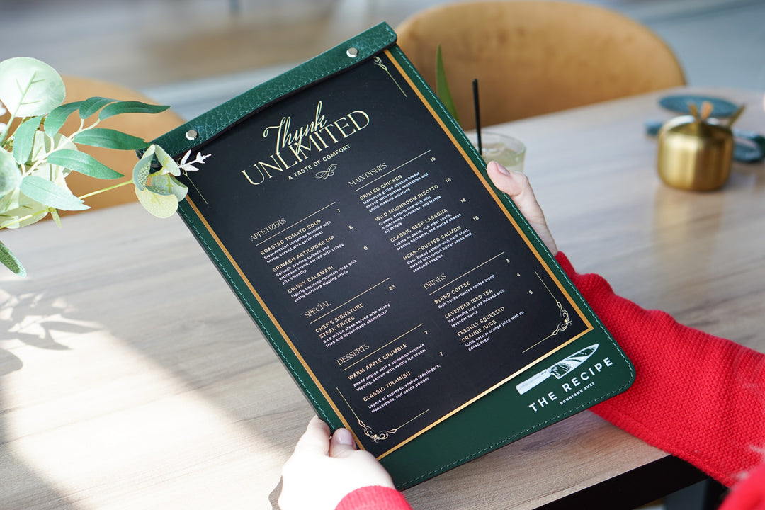 Restaurant Menu Holder, Custom Drink List with logo