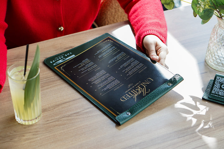 Restaurant Menu Holder, Custom Drink List with logo