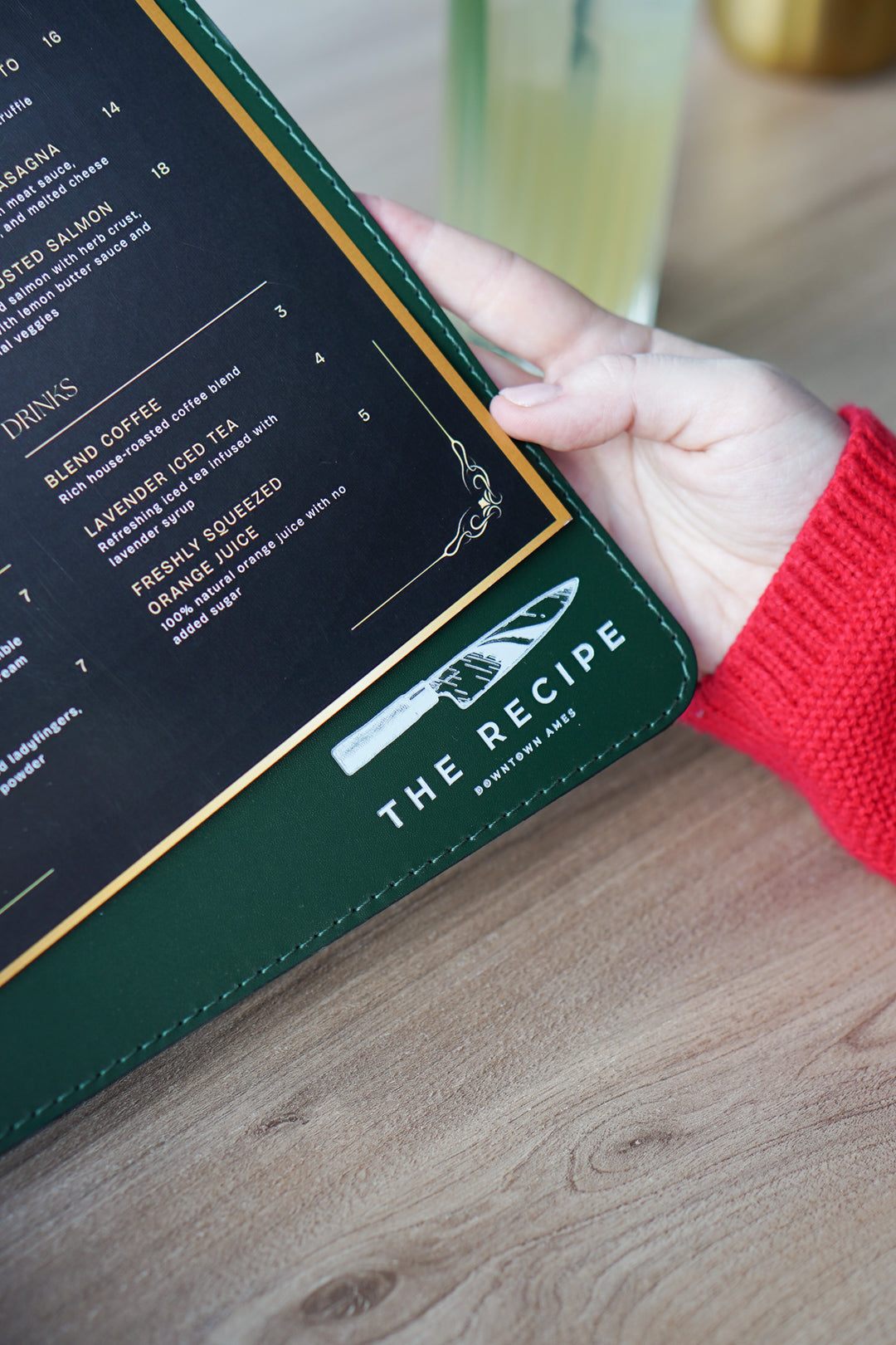 Restaurant Menu Holder, Custom Drink List with logo
