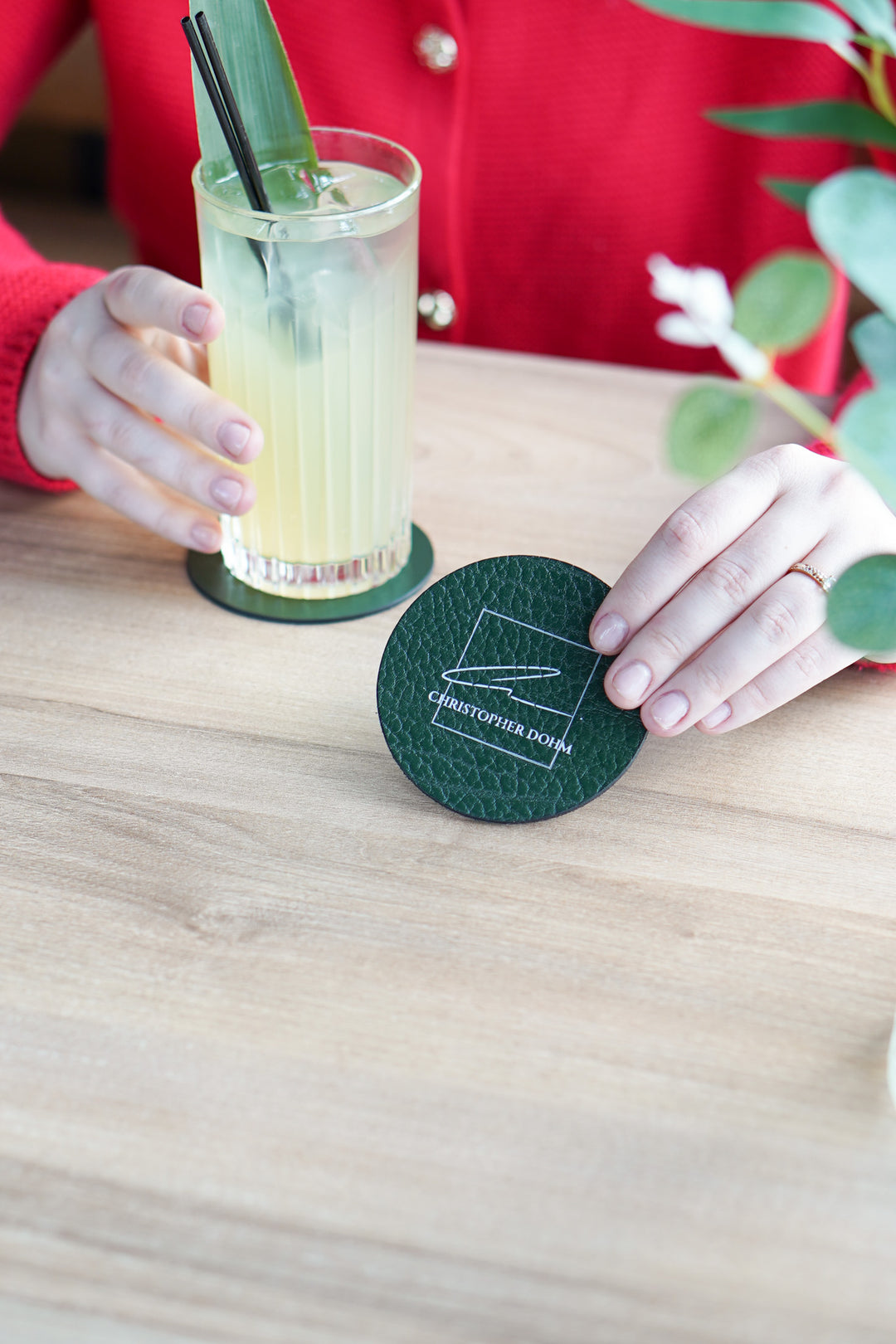 Personalized Drink Coasters, Round Leather Cup Mats, Restaurant & Cafe Table Accessories