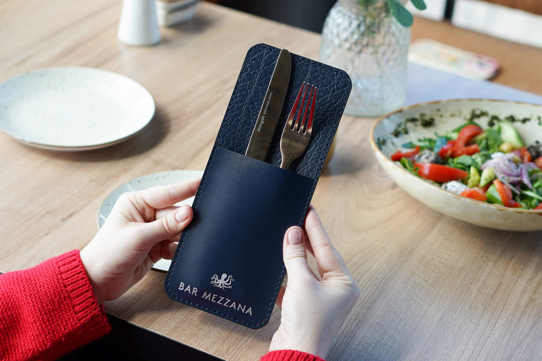 Cutlery Holder for Cafe, Bar & Restaurant, Personalized Leather Cutlery Pouch