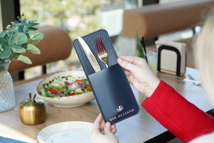 Cutlery Holder for Cafe, Bar & Restaurant, Personalized Leather Cutlery Pouch