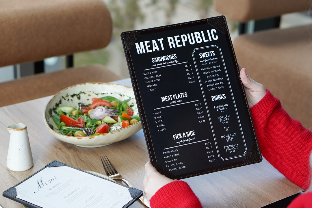 Leather Restaurant Menu Holder, Custom Cafe Hotel Bar Drink List