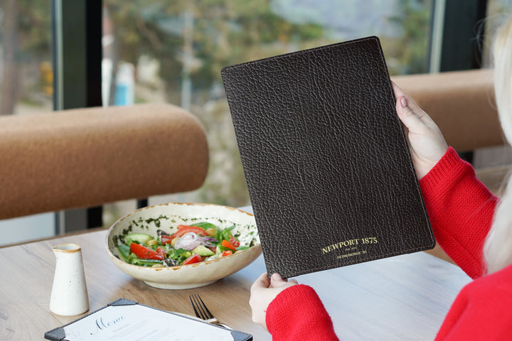 Leather Restaurant Menu Holder, Custom Cafe Hotel Bar Drink List