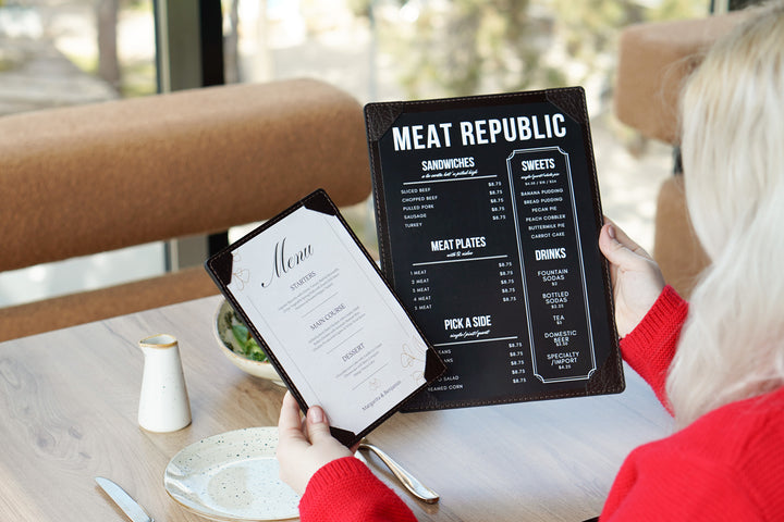 Leather Restaurant Menu Holder, Custom Cafe Hotel Bar Drink List