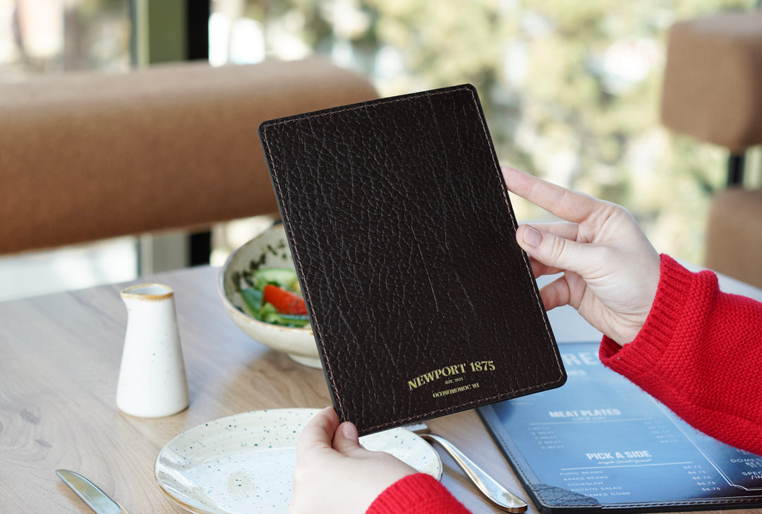 Leather Restaurant Menu Holder, Custom Cafe Hotel Bar Drink List