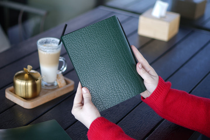 Custom Full-Grain Leather Menu Cover, Restaurant Cafe Binder Holder