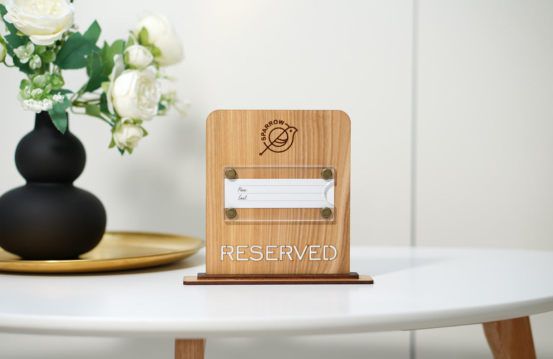Engraved Ashwood Reserved Table Sign: Custom Restaurant Decor