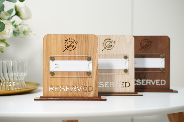 Engraved Ashwood Reserved Table Sign: Custom Restaurant Decor