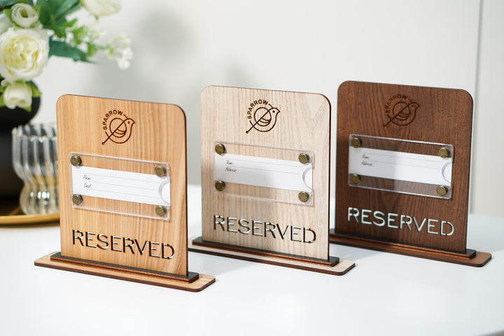 Engraved Ashwood Reserved Table Sign: Custom Restaurant Decor