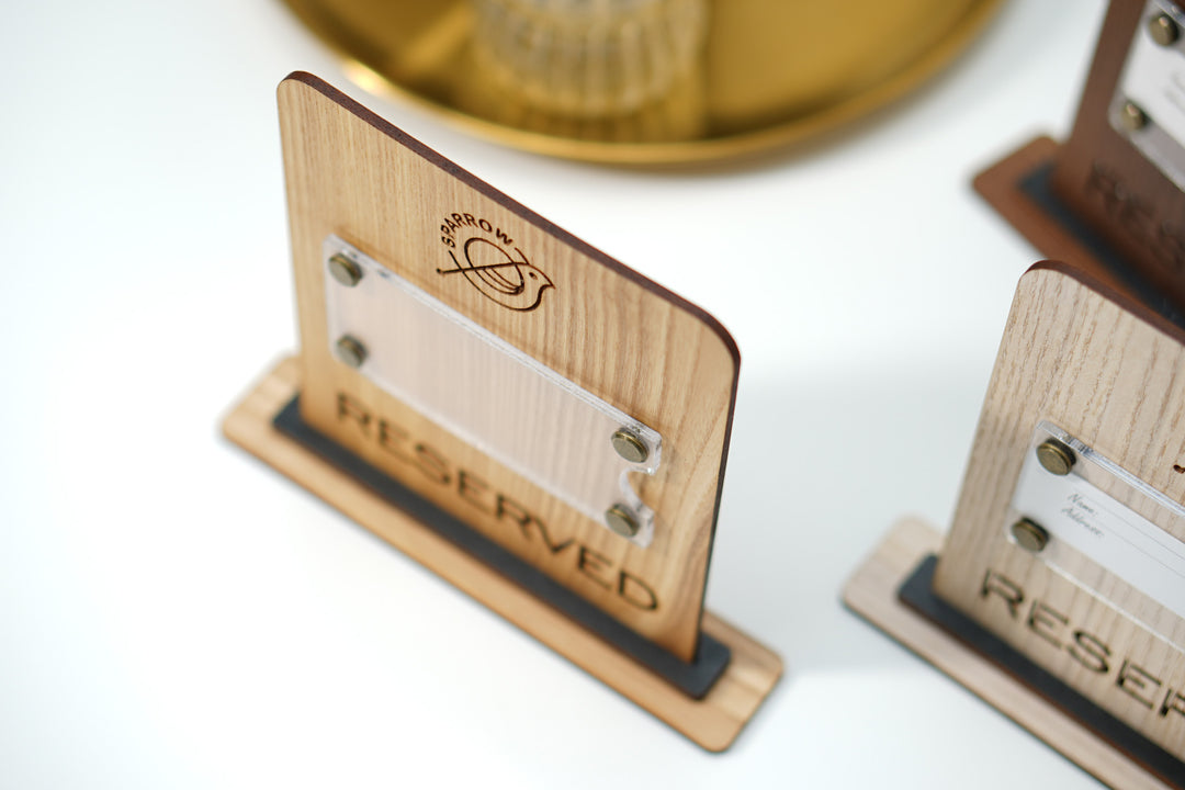 Engraved Ashwood Reserved Table Sign: Custom Restaurant Decor