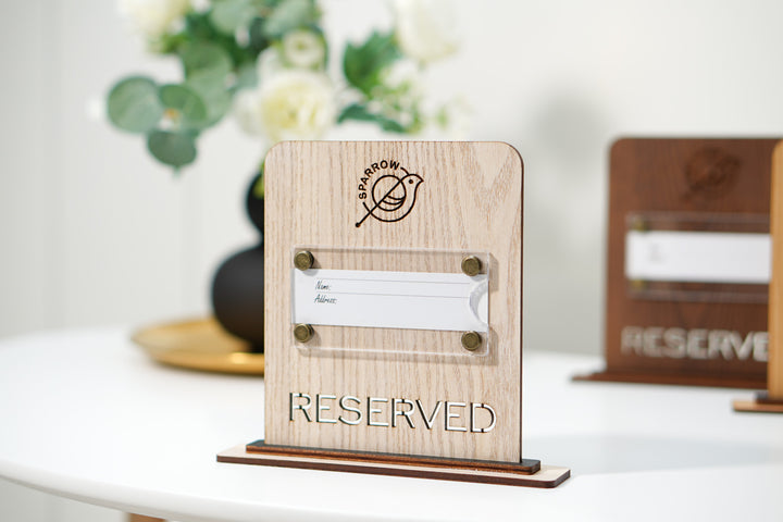 Engraved Ashwood Reserved Table Sign: Custom Restaurant Decor