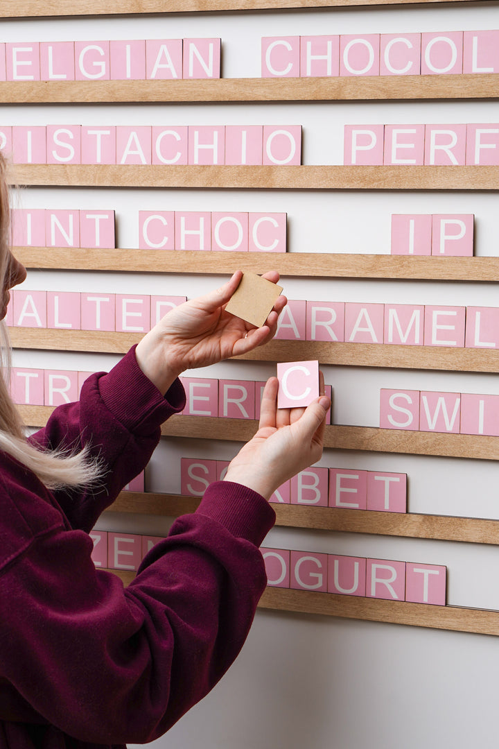 Wooden Wall Menu For Coffee Shop, Pink Cafecito Menu , Changeable Letter for Cafeteria Decor, Cafe Price List