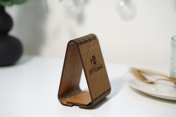 Custom Wood QR Code Menu Sign: Engraved Cafe Stand