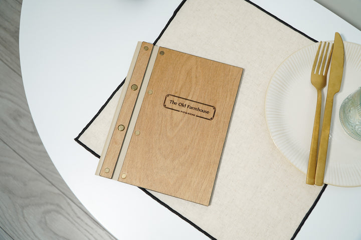 Engraved Logo Leather Restaurant Menu: Custom Wooden Menu Cover