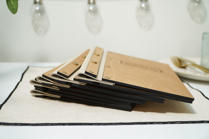 Engraved Logo Leather Restaurant Menu: Custom Wooden Menu Cover