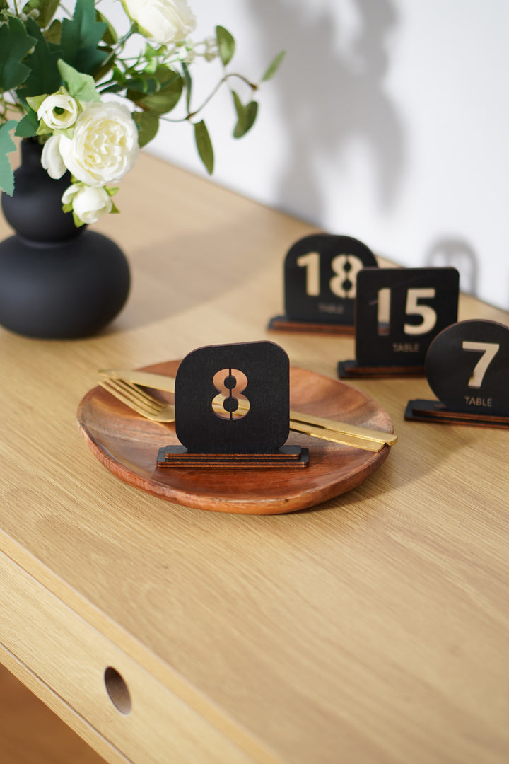 Engraved Wood Table Number Sign: Restaurant Cafe Decor