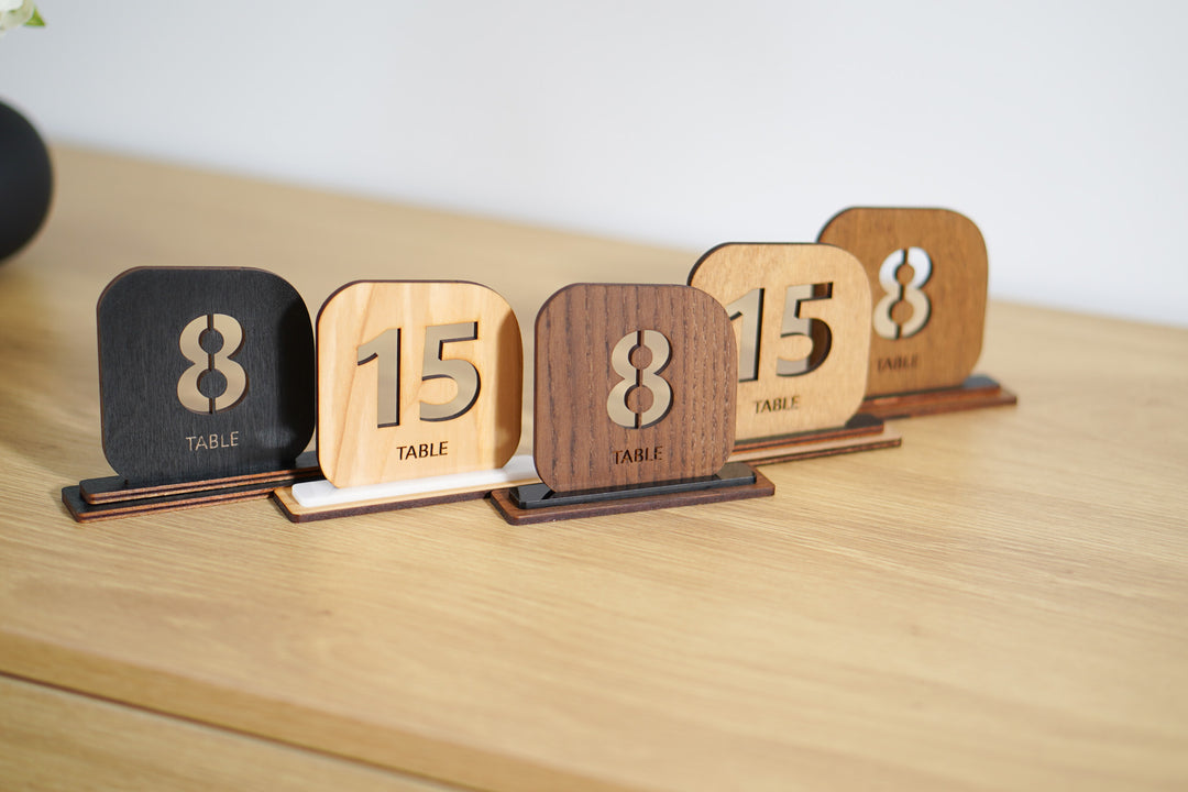Engraved Wood Table Number Sign: Restaurant Cafe Decor