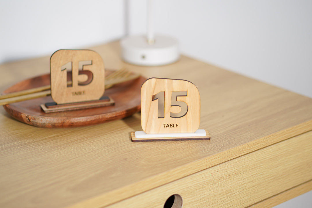 Engraved Wood Table Number Sign: Restaurant Cafe Decor