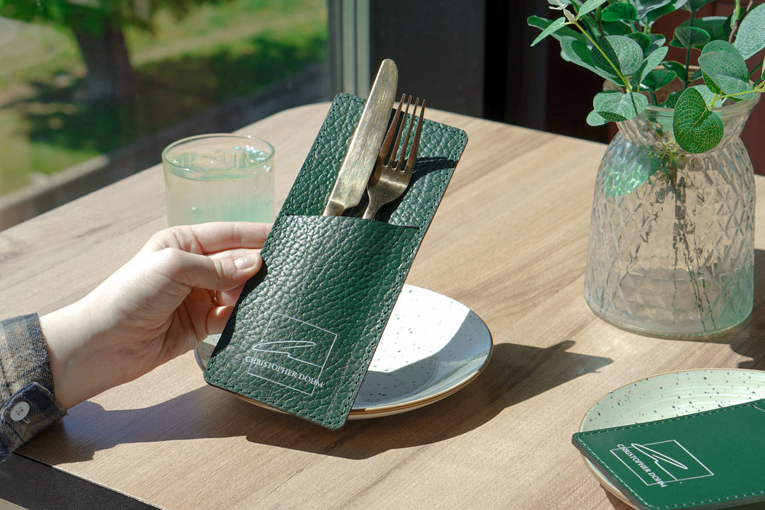 Personalized Leather Cutlery Pouch, Cutlery Holder for Cafe, Bar & Restaurant