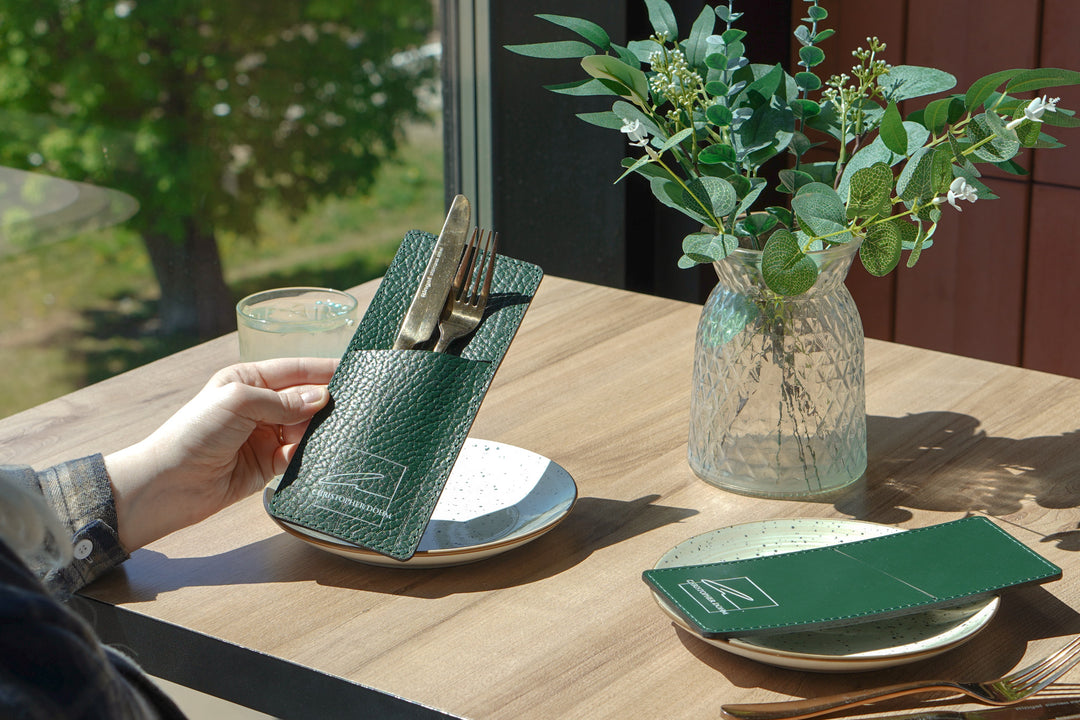 Personalized Leather Cutlery Pouch, Cutlery Holder for Cafe, Bar & Restaurant