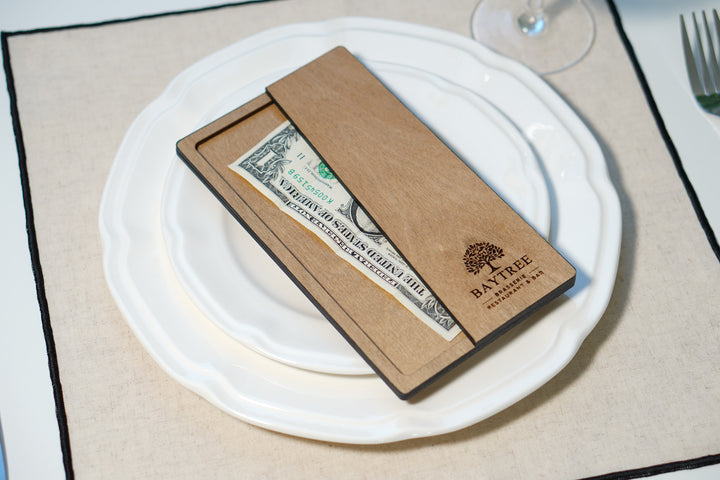 Personalized Wood Bill Holder: Engraved Restaurant Check Presenter
