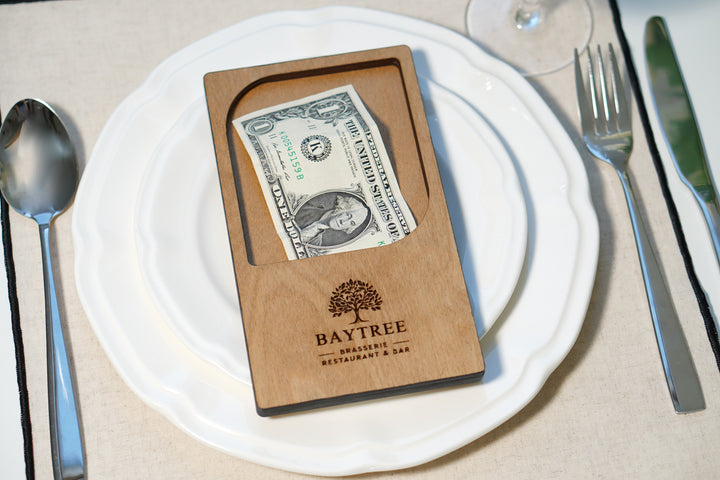 Personalized Wood Check Presenter: Engraved Restaurant Bill Holder