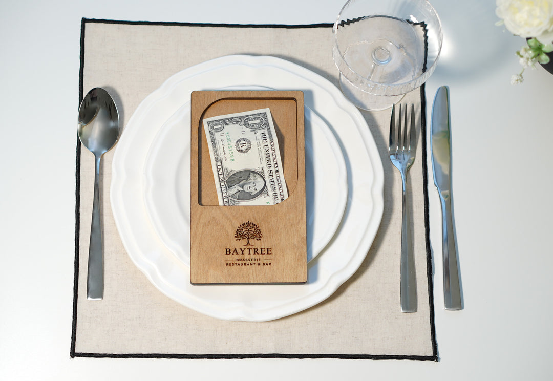 Personalized Wood Check Presenter: Engraved Restaurant Bill Holder