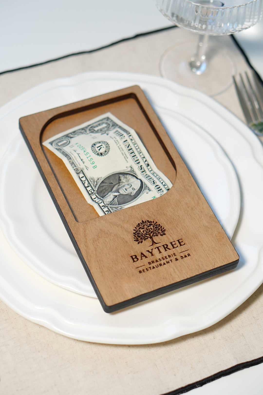 Personalized Wood Check Presenter: Engraved Restaurant Bill Holder