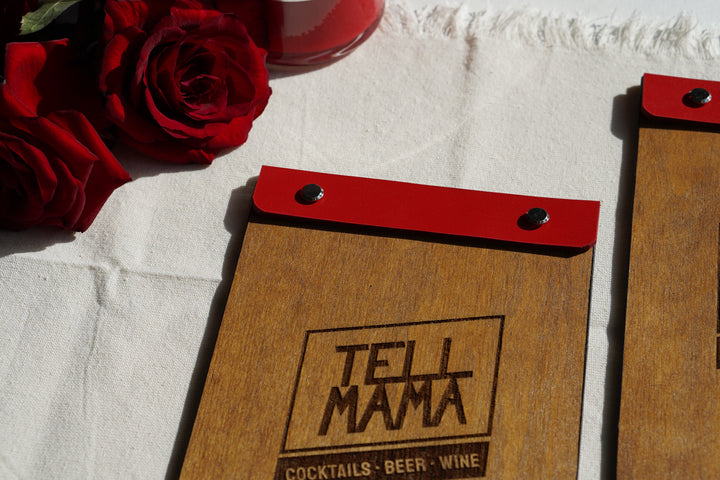Wooden Menu Folder, Custom Leather Cover, Restaurant Guest Book