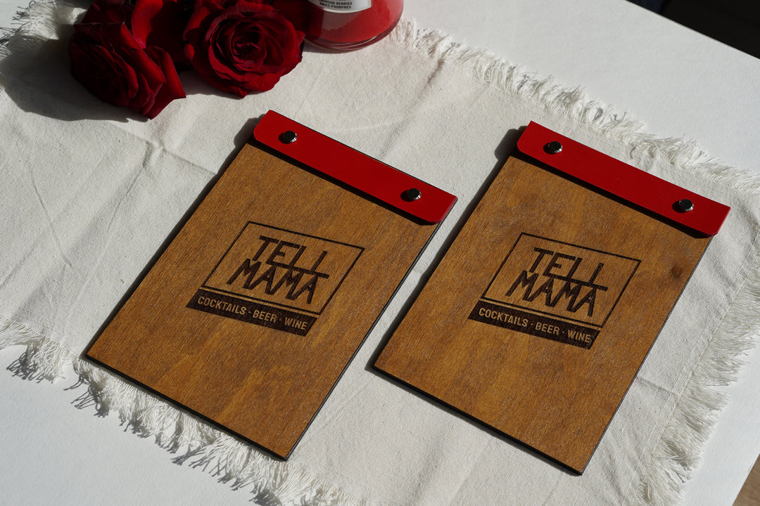 Wooden Menu Folder, Custom Leather Cover, Restaurant Guest Book