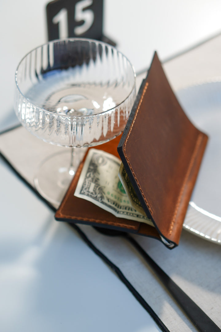 Custom Vintage Leather Check Presenter with Clip: Embossed Bill Holder