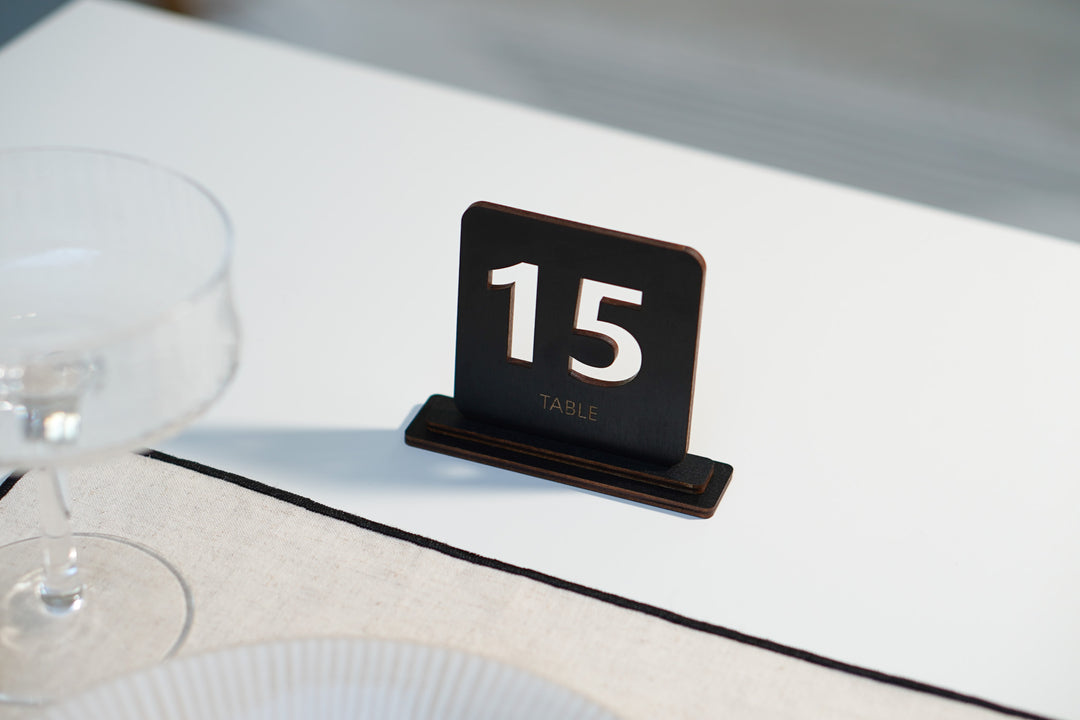 Engraved Wood Table Number Sign: Square Restaurant Decor