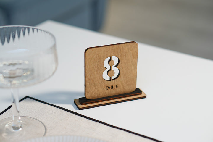 Engraved Wood Table Number Sign: Square Restaurant Decor