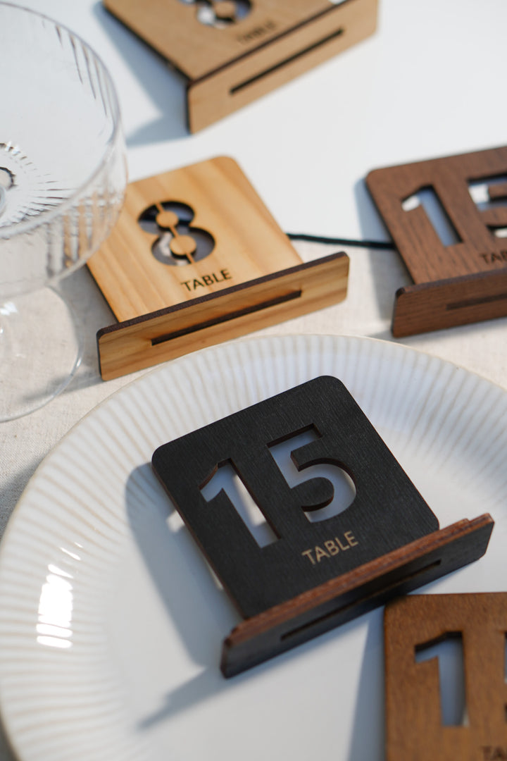 Engraved Wood Table Number Sign: Square Restaurant Decor