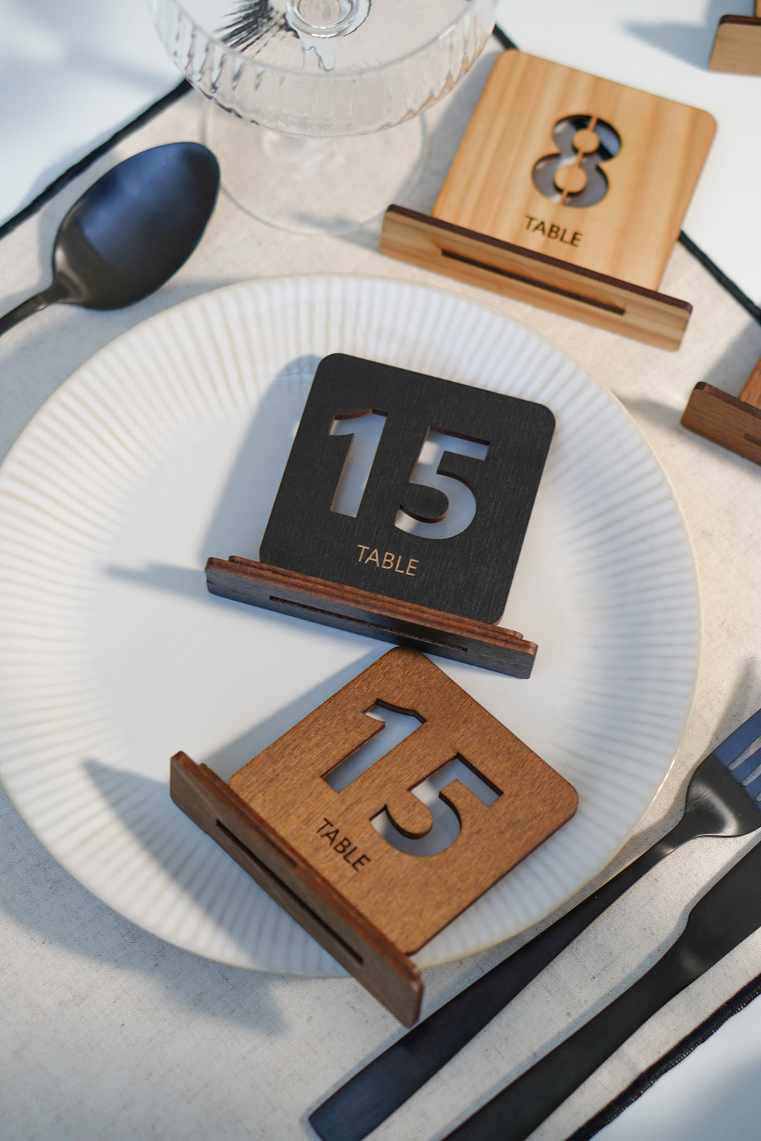 Engraved Wood Table Number Sign: Square Restaurant Decor