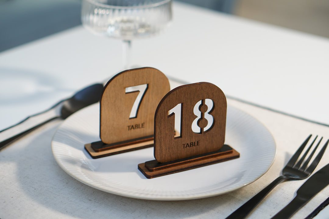 Engraved Wood Table Number Sign: Custom Restaurant Cafe Decor