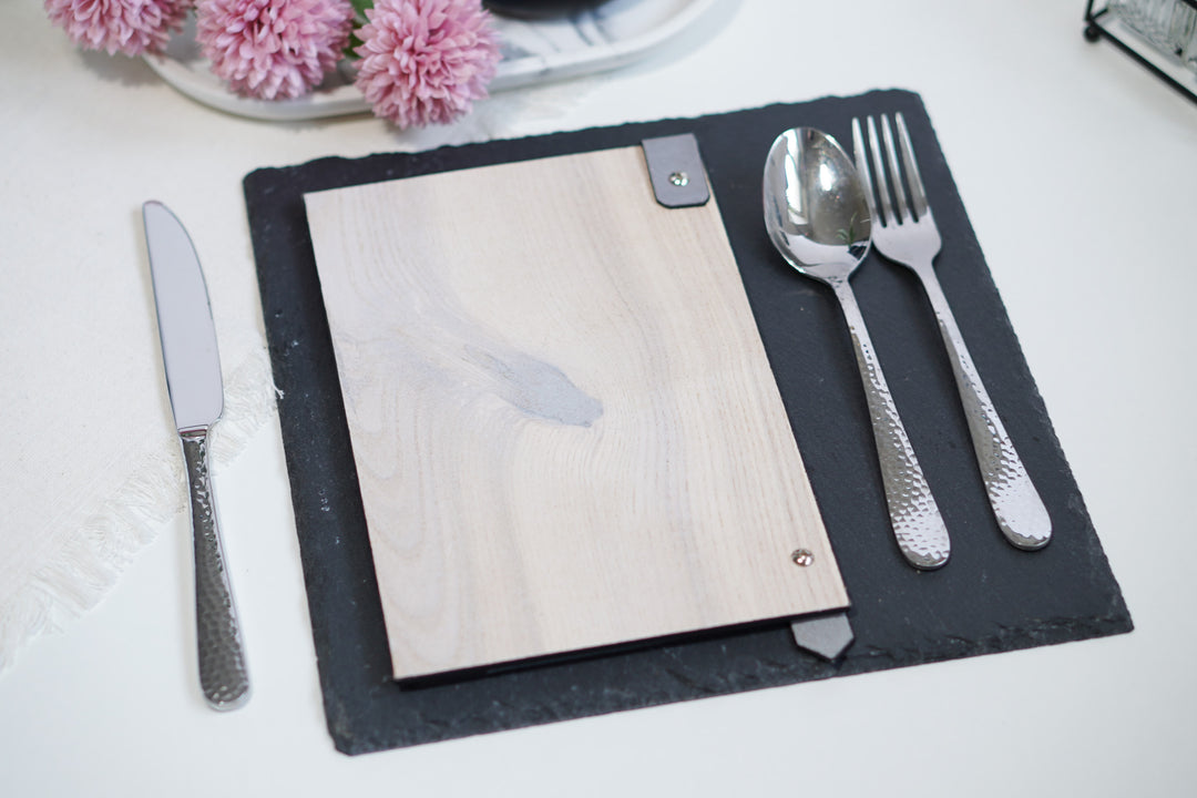 Ashwood & Leather Menu Holder