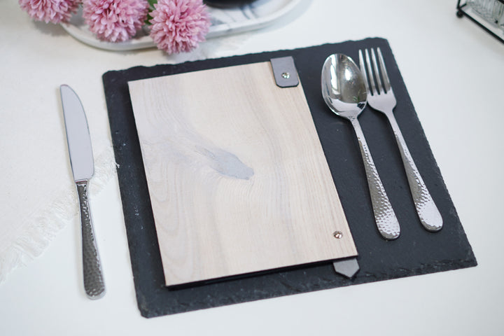 Ashwood & Leather Menu Holder