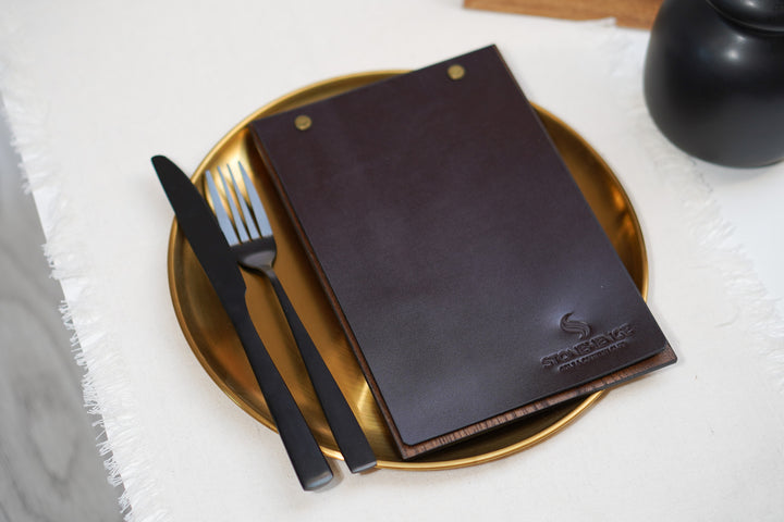 Elegant Ashwood and Leather Menu Folder for A5 and US Half Letter Sheets