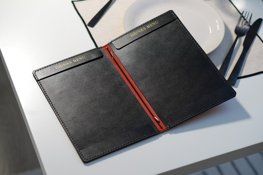 Personalized Leather Restaurant Menu Folder: Embossed Logo