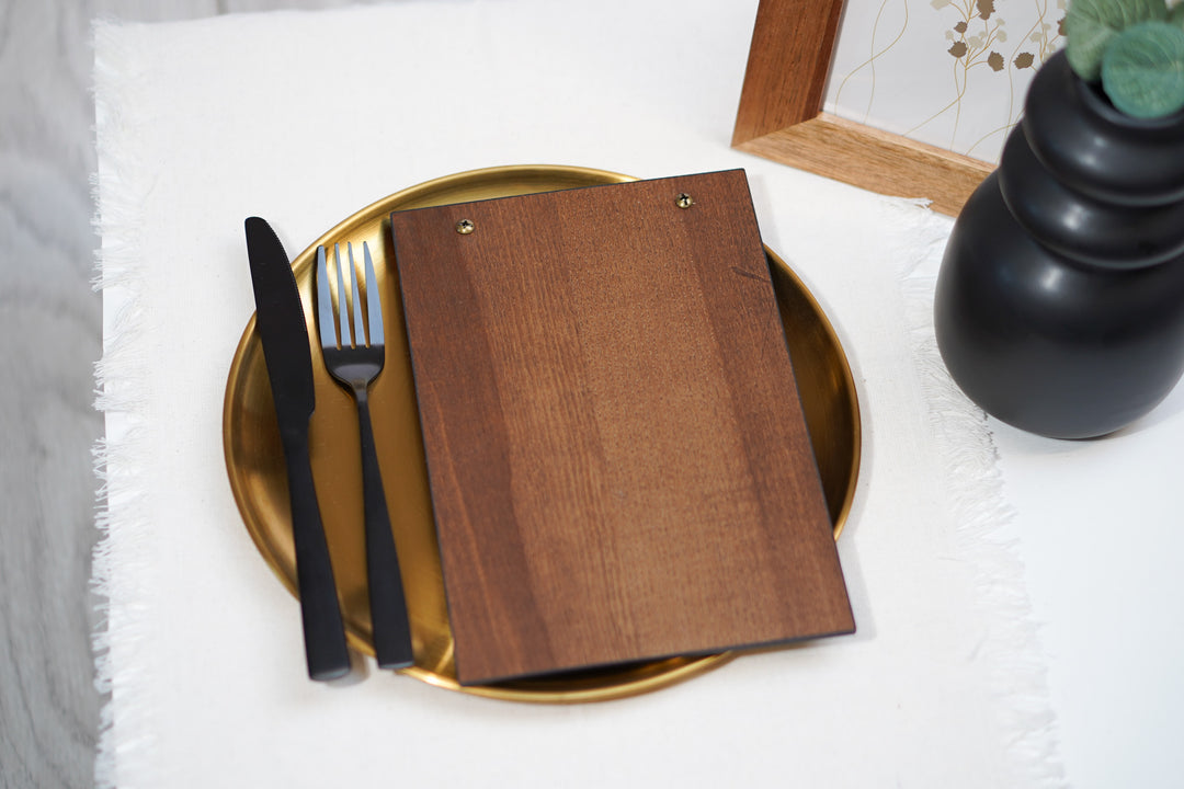 Elegant Ashwood and Leather Menu Folder for A5 and US Half Letter Sheets