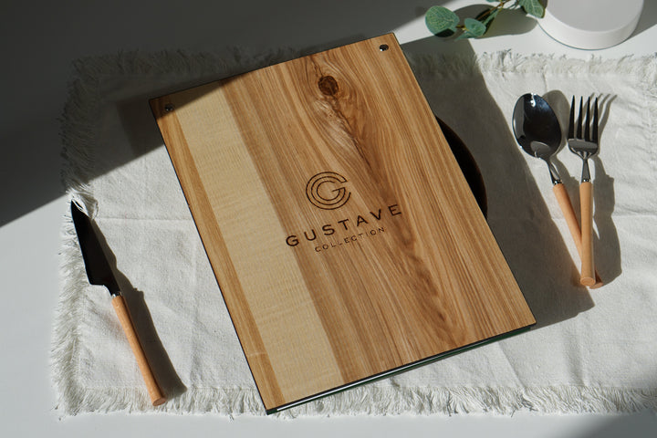 Elegant Ashwood and Leather Menu Folder with ring binding