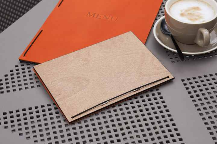 Wood & Leather Restaurant Menu, Wooden Menu Holder, Cafe Folder With Logo