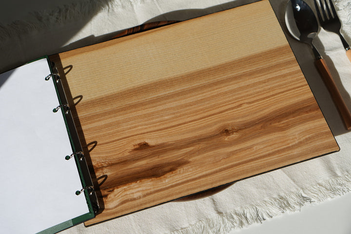 Elegant Ashwood and Leather Menu Folder with ring binding