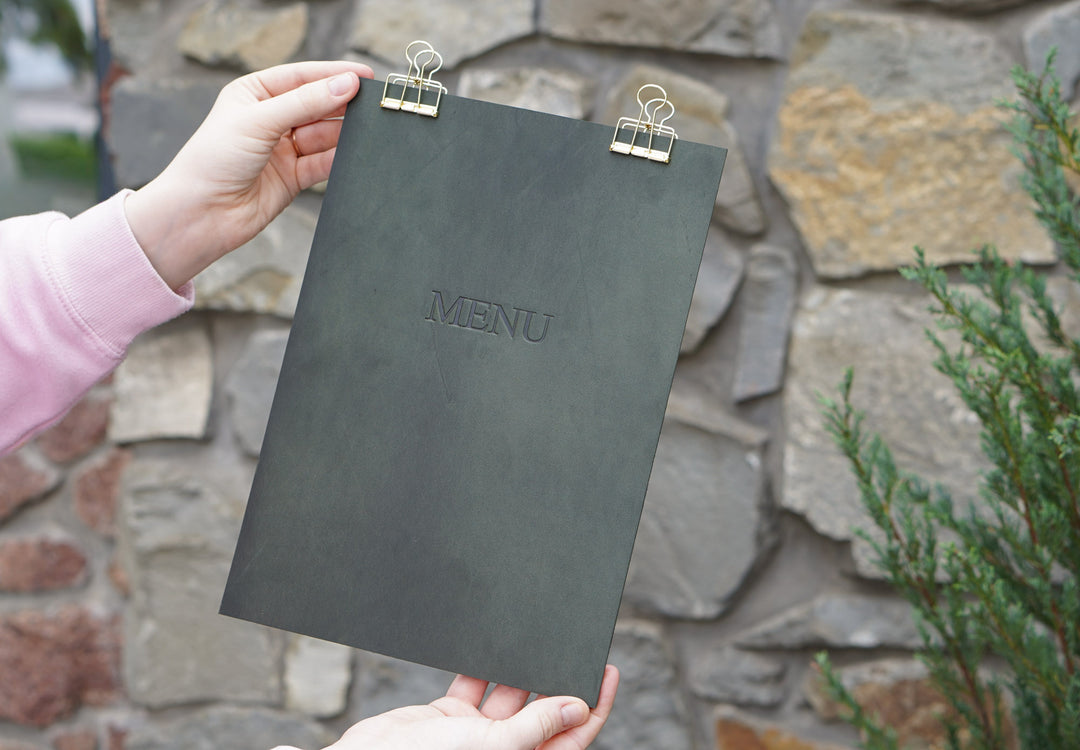 Leather Menu Holder with Embossed Logo, Plywood Clipboard for Restaurants