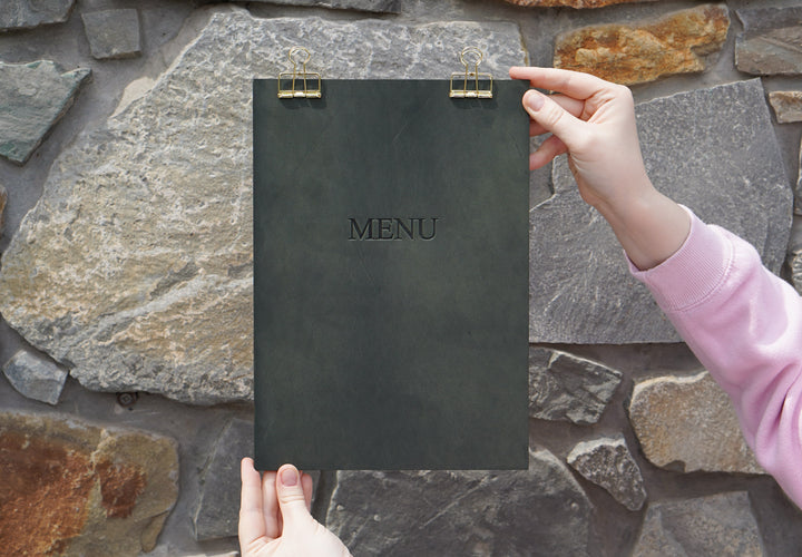 Leather Menu Holder with Embossed Logo, Plywood Clipboard for Restaurants